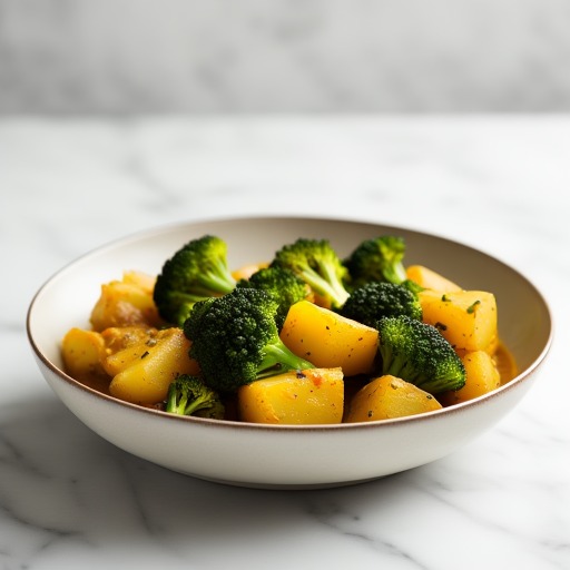 Broccoli stuvad potatis med curry – receptbild