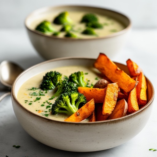 Härlig Broccolisoppa & Sötpotatischips – receptbild