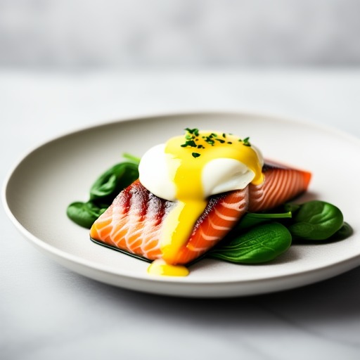 Brynt lax med snabb hollandaisesås och babyspenat – receptbild