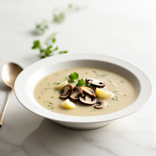 Gräddig soppa med charlottenlök och champinjoner – receptbild