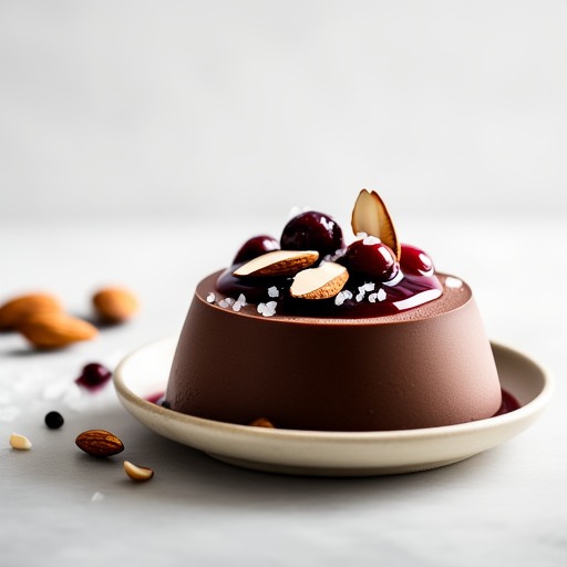 Chokladmousse med jordgubbskompott, rostade mandlar och solrosfrön plus havssalt – receptbild