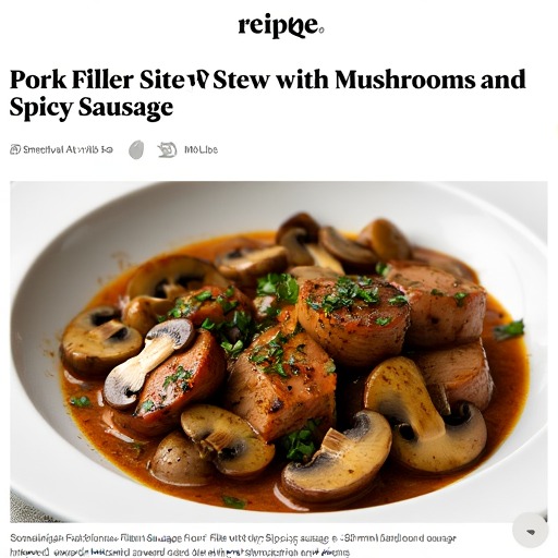 Fläskfilégryta med champinjoner och kryddig korv – receptbild