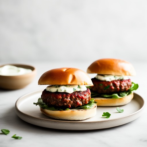 köttfärsbiffar med getost-youghurt – receptbild